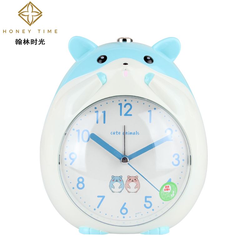 Fashionable and lovely cartoon hamster double music alarm clock children students bedside mute sweep second snooze night light when clocks Specification drawing