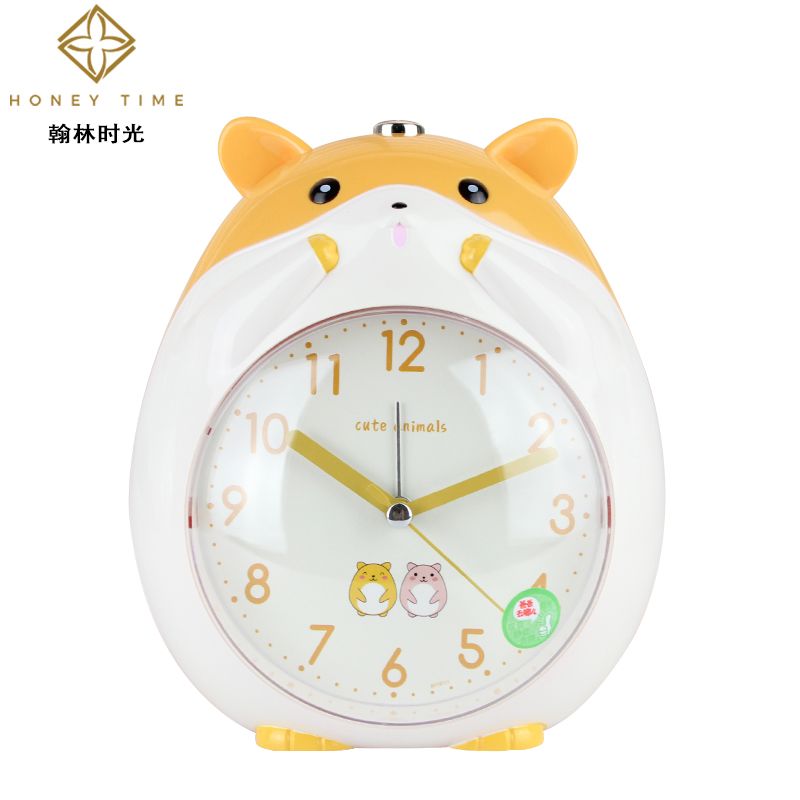 Fashionable and lovely cartoon hamster double music alarm clock children students bedside mute sweep second snooze night light when clocks Application Scenario