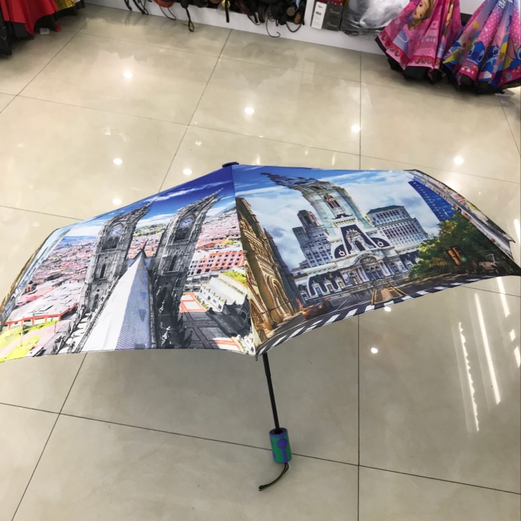 Item No. 3027B Semi-automatic heat transfer fabric three-fold umbrella details Picture