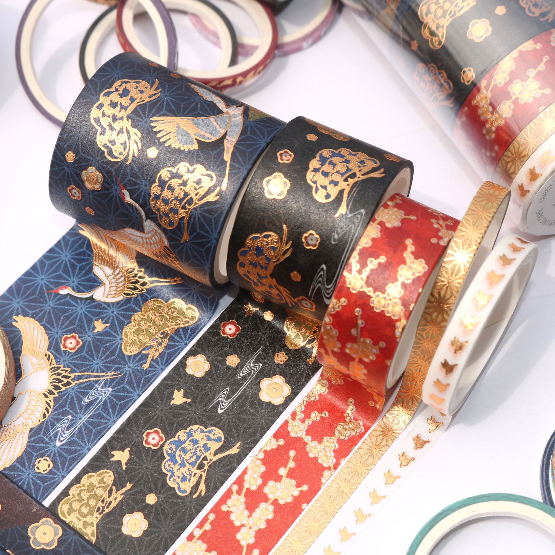 5-roll set of Chinese-style gilded cranes and paper tape, ancient-style planner tape, lipstick stickers for DIY decoration detail image 2
