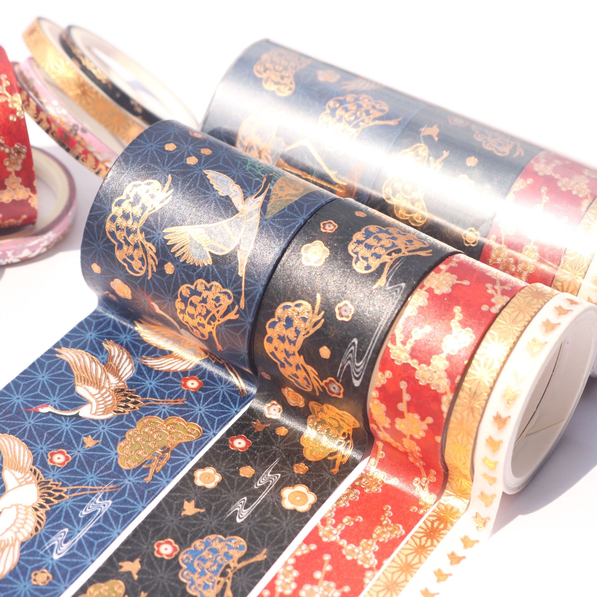 5-roll set of Chinese-style gilded cranes and paper tape, ancient-style planner tape, lipstick stickers for DIY decoration