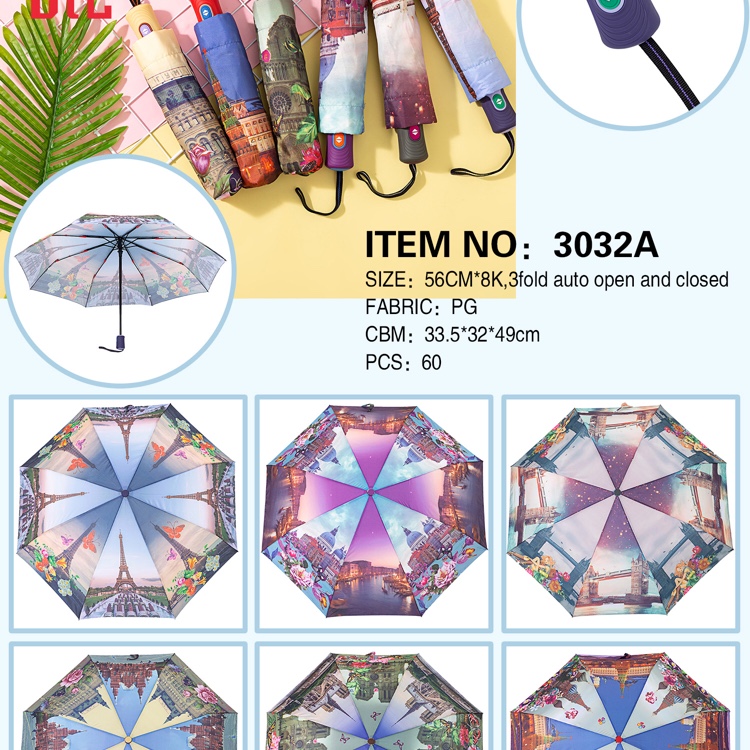 Item No. 3032A Fully automatic heat Transfer Three-fold Umbrella