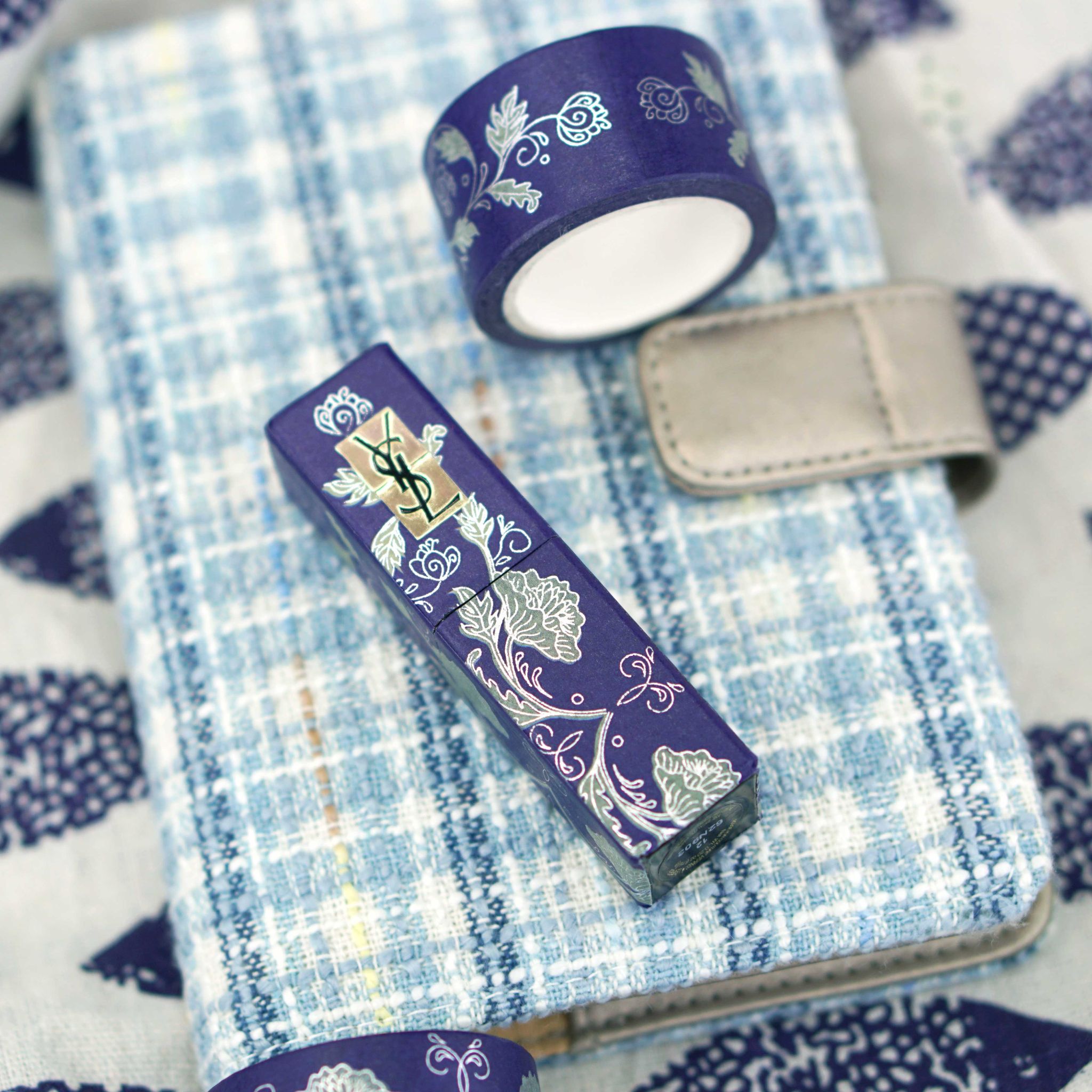 Chinese-style blue and white porcelain with gold foil and paper tape, retro-style silver foil decorative stickers for diaries and diaries, 2.5cm*7 meters detail image 4