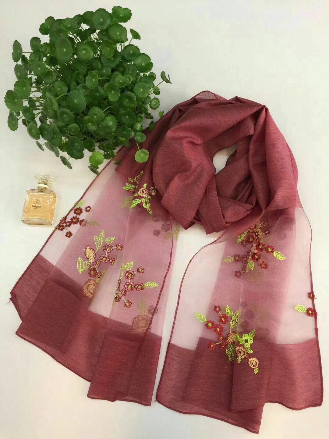 Hot style lady silk scarf embroidered fixed beads scarf thumbnail