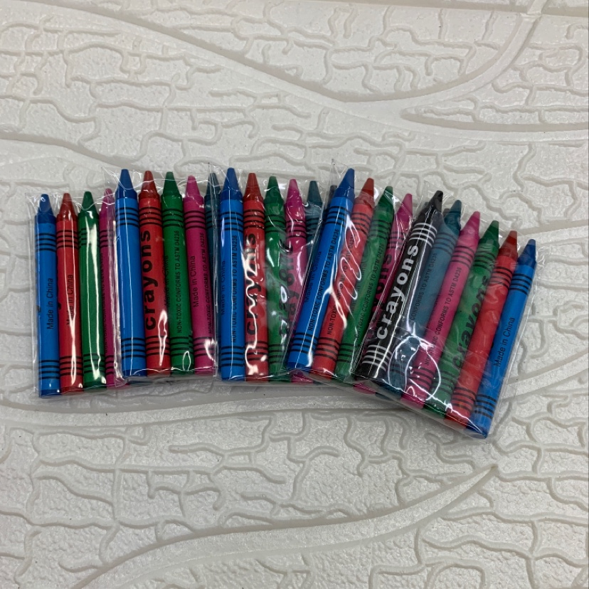 6 crayons, wax stick, OPP small crayons
