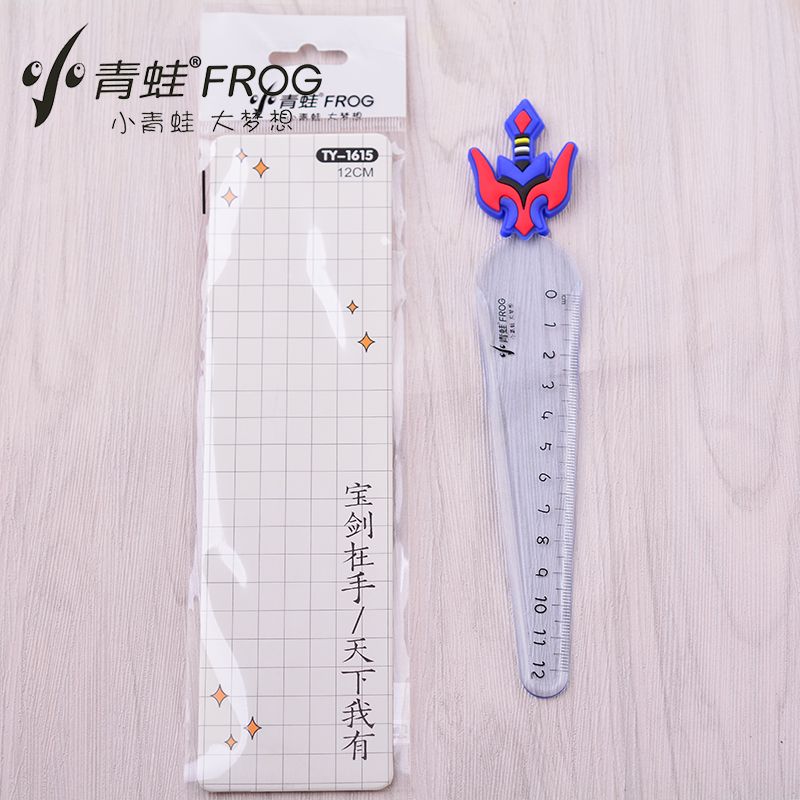Small frog factory direct selling 12cm cartoon ruler sword ruler blue transparent ruler 1615 full figure