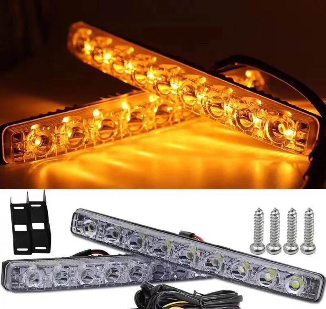 Automotive led daytime running lights, ultra-bright dual light strips, turn signal decorative lights, lens, 12-volt white light, yellow light daytime running lights full figure