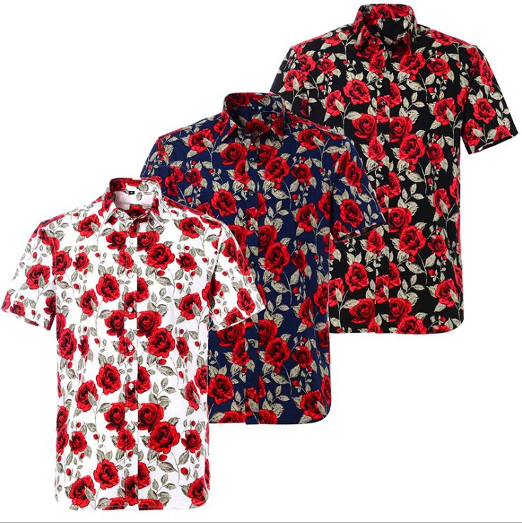 Rayon gold cotton breathable quick dry men's short sleeve Hawaiian casual print shirt thumbnail