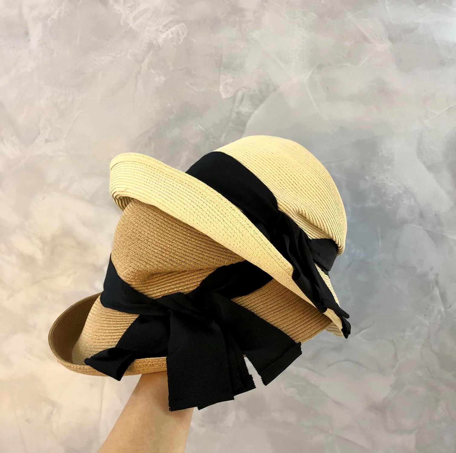 Japanese pleated hat with folding straw hat KK203635
