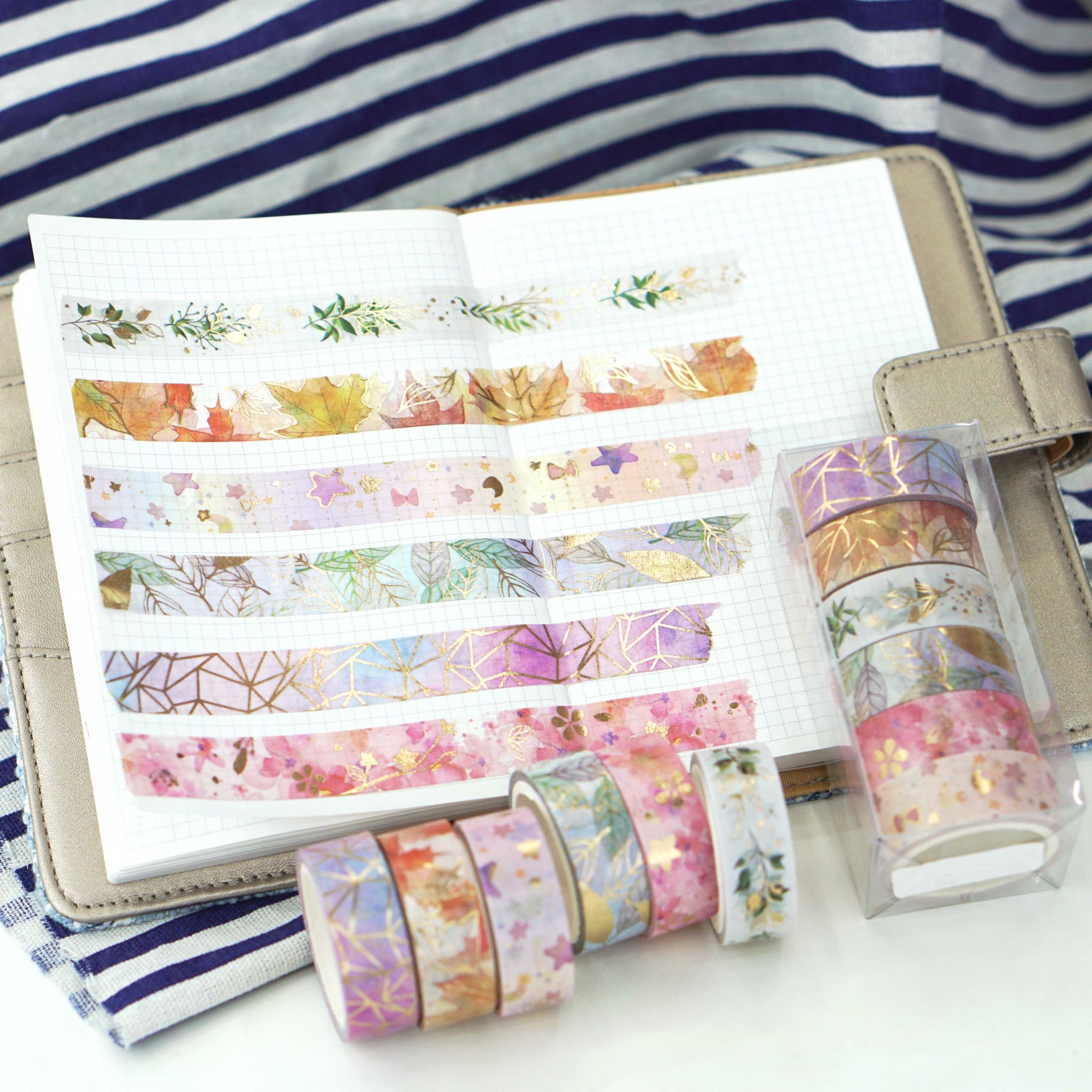 6-roll flower gilding and paper tape floral, fresh and dreamy diy planner sticker frame decoration tape