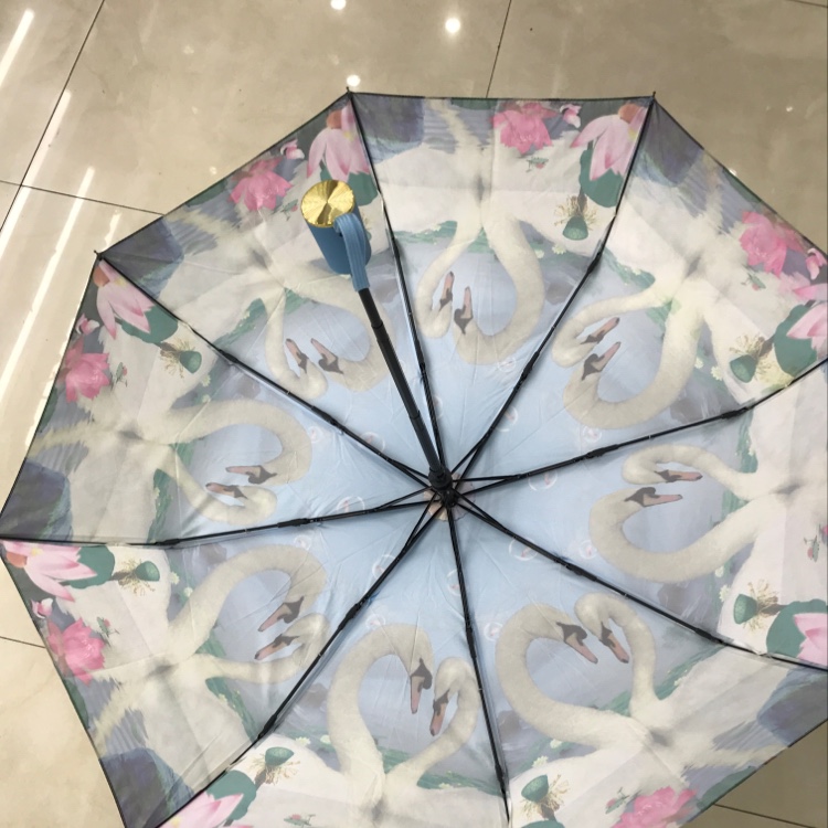 Item No. 3056B Semi-automatic heat transfer Swan Three-fold Umbrella Specification image