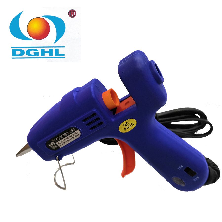 Blue 15/25W adjustable temperature switch small glue gun in stock, factory direct sales, hot melt glue gun. Hot melt glue gun