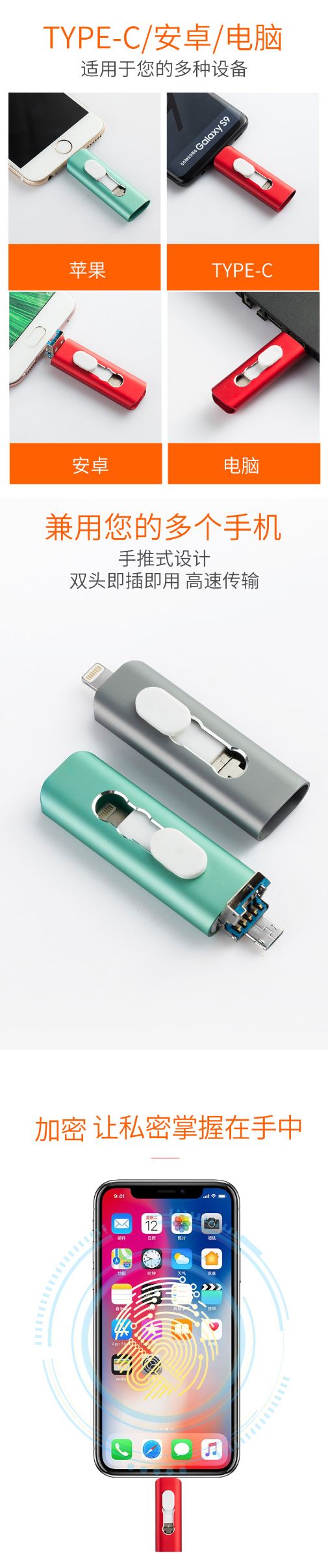 Y15定制三合一USB iOS手机U盘 广告礼品多功能定制U盘详情3