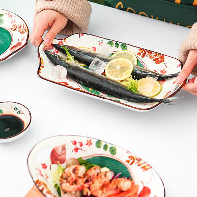 Japanese-style ceramic 9-inch single-handle baking tray, home creative Instagram baking breakfast plate, oven-baked rice chicken wing plate undefined