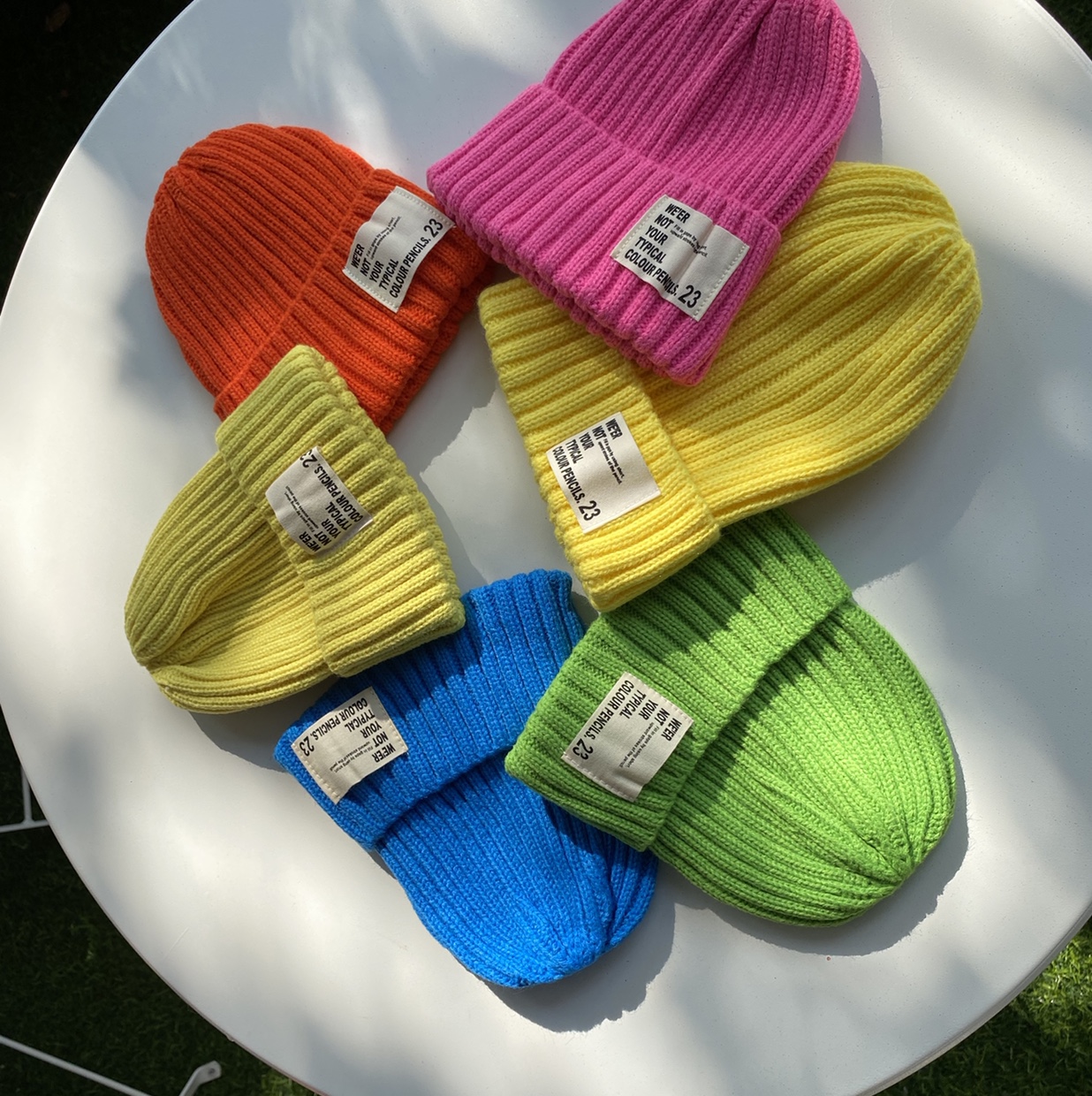 Knitted cap with fabric label