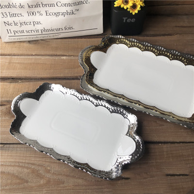 Wholesale of special electroplated rectangular ceramic plates, European-style embossed long plates, hotel and restaurant dining tables and plates Item Picture