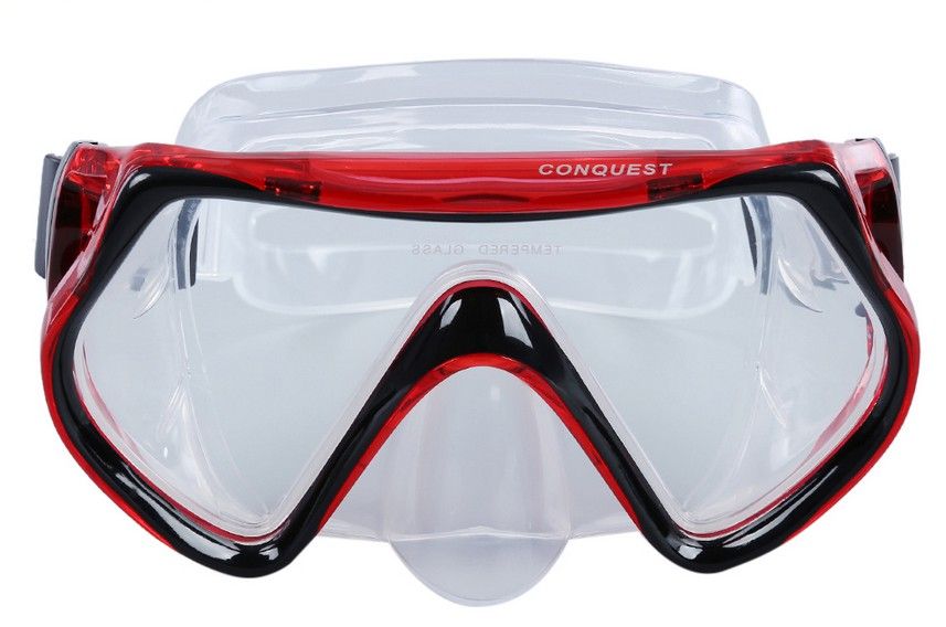 供应钢化玻璃潜水镜 硅胶面罩镜带水上运动产品批发零售M1526大红