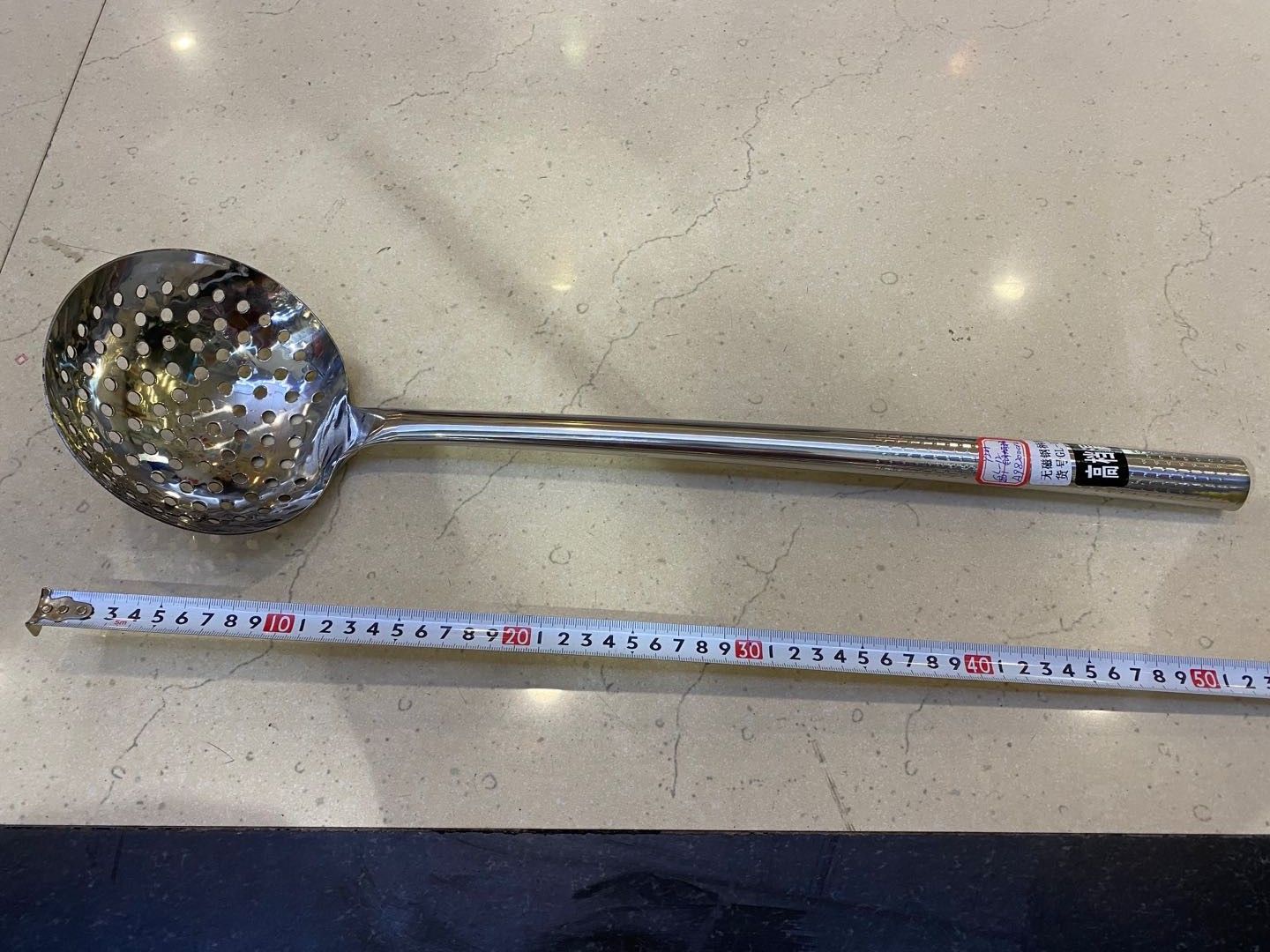 Stainless steel handle strainer, kitchenware, large soup spoon, hot pot spoon, porridge spoon, spatula, long handle details Picture