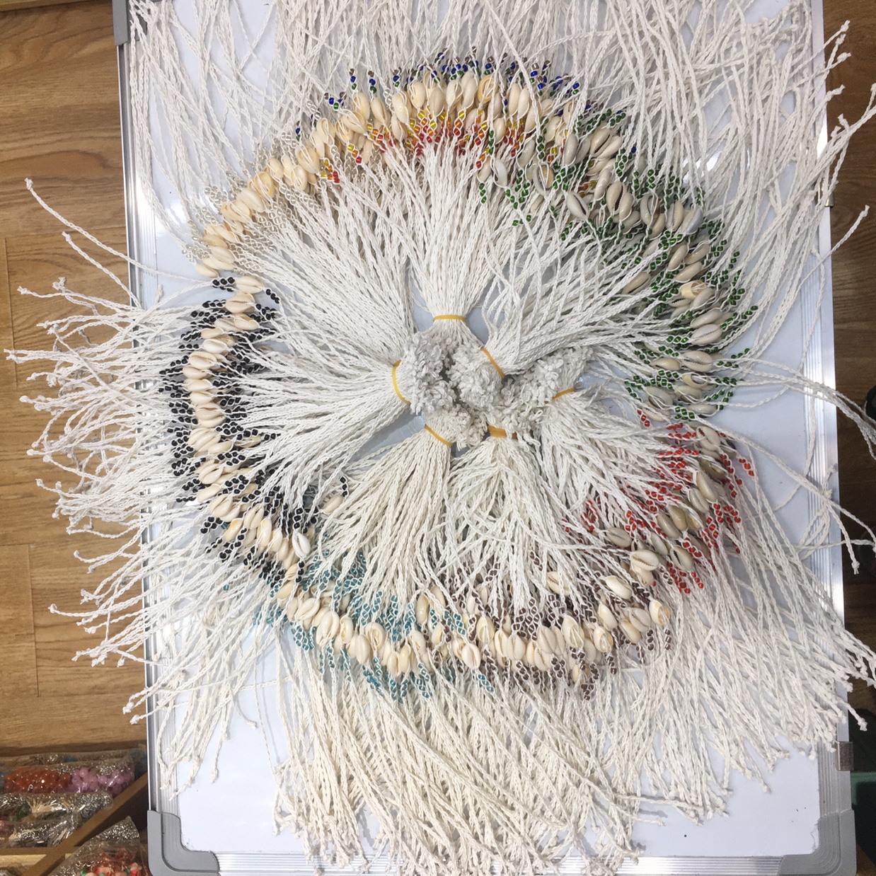 White cotton thread shell anklets