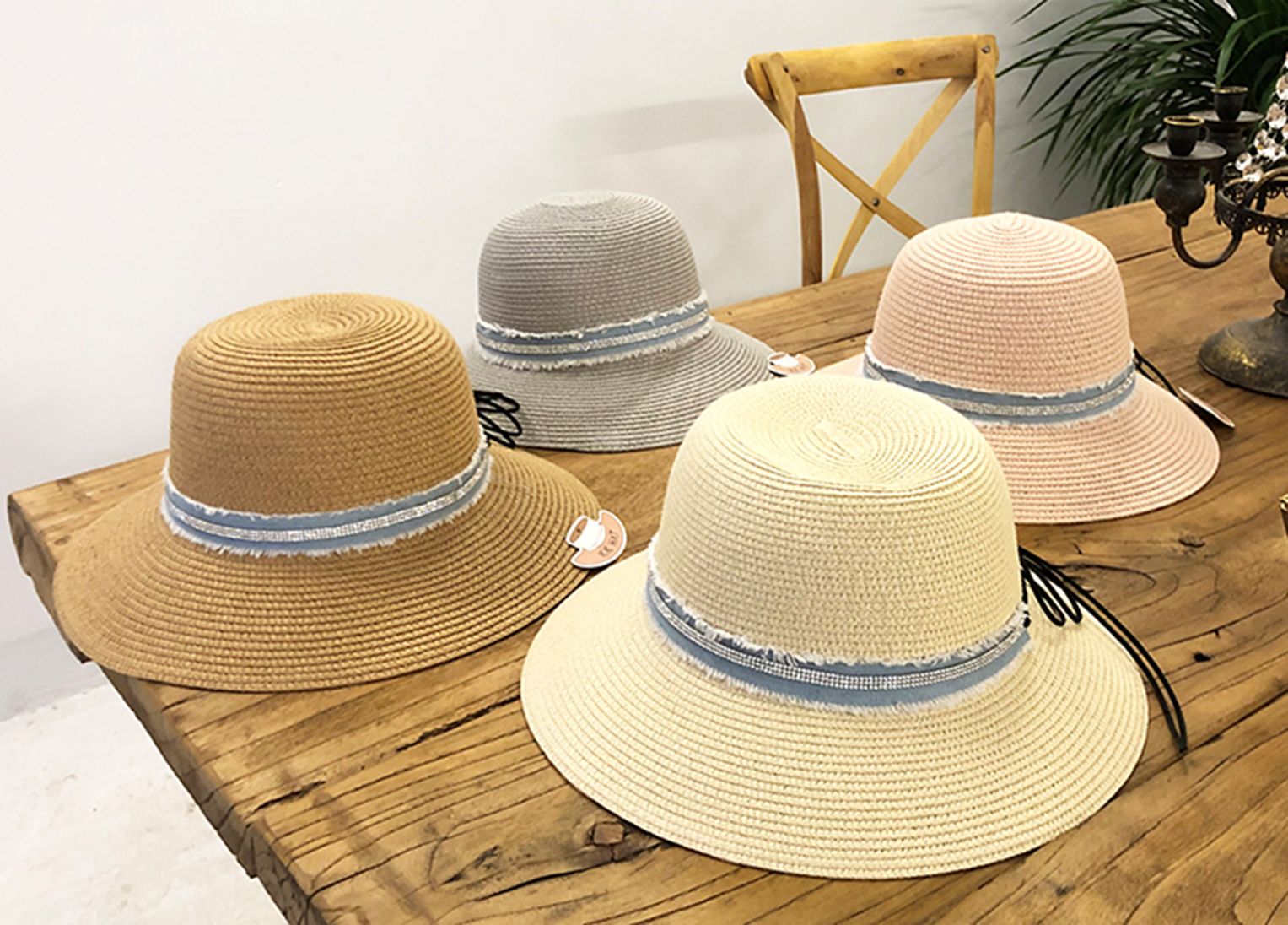 Yiwu Selection simple cowboy diamond decorative straw hat pink /KK203618/38380