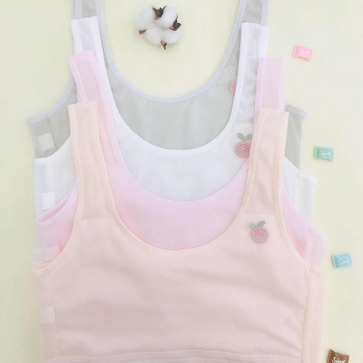 Double Mesh Girls Wide Band 🍒 Design Comfortable Breathable Bra