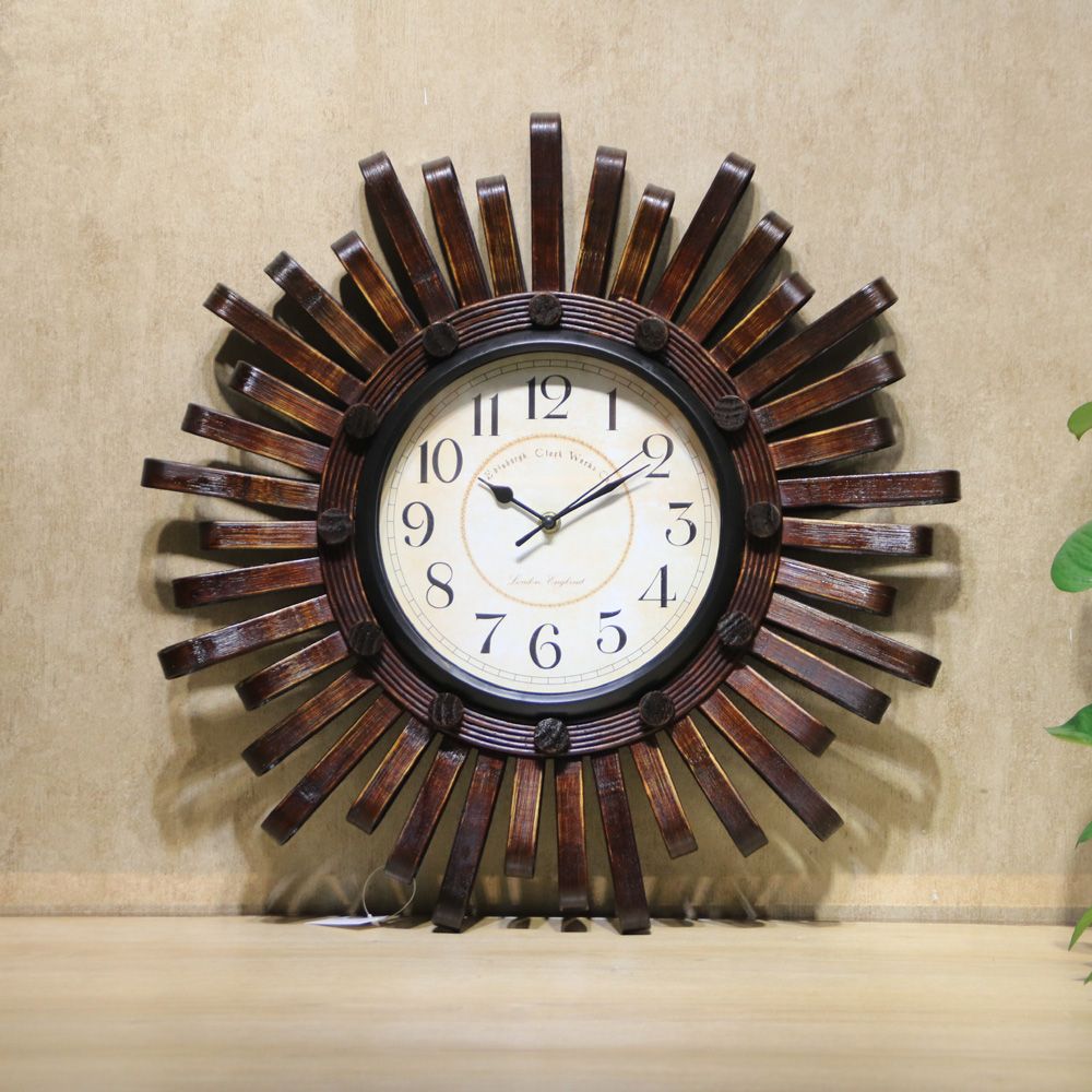 Antique wooden bamboo wall clock thumbnail
