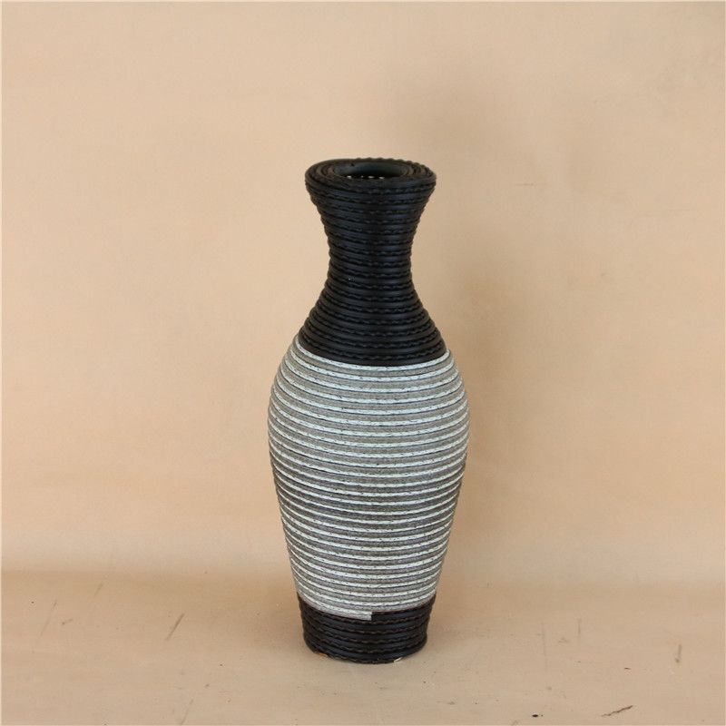 Vintage vase wooden bamboo plait imitated rattan hand-woven flower arrangement table decoration dried flower container thumbnail