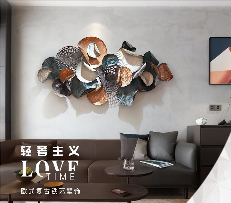 新中式复古铁艺工艺挂件创意立体沙发背景墙面装饰品荷叶壁饰