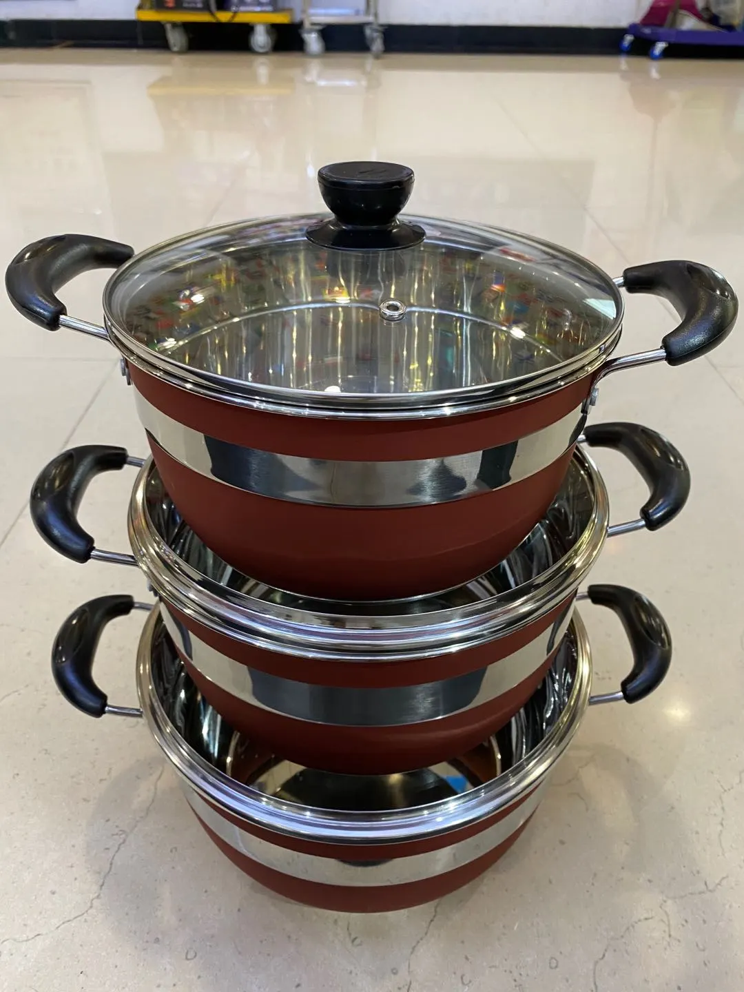6-piece set of multi-purpose pot, soup pot, cooking pot, 22cm, 24cm, 26cm stainless steel, color detail image 1