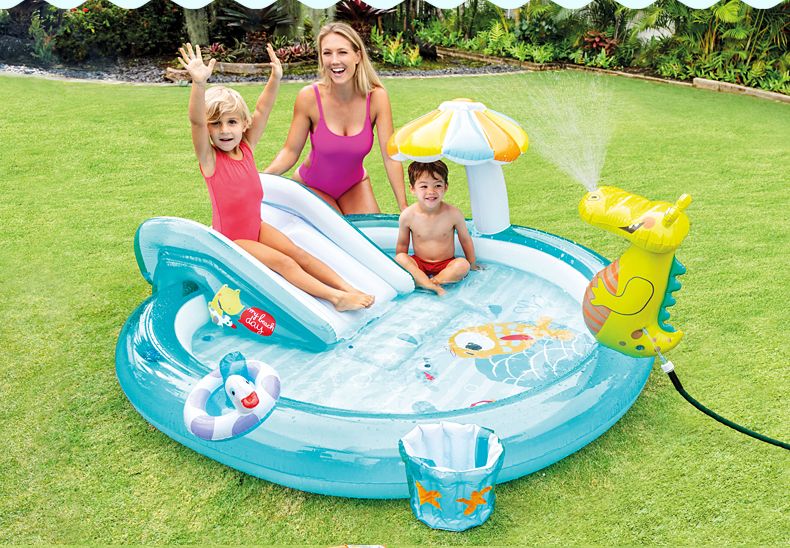 INTEX Children's Inflatable Swimming Pool, Family Large Ocean Ball Pool, Household Water Spray Play Pool 57165