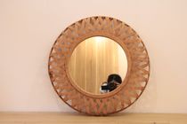 Vintage wooden bamboo hanging mirror wall decoration process pendant