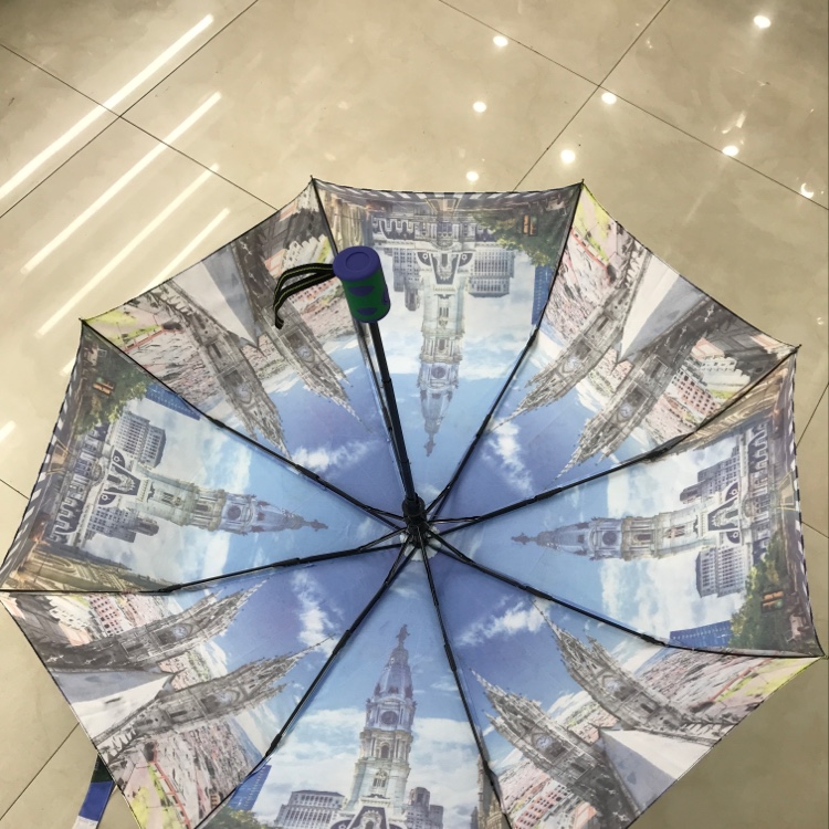 Item No. 3027B Semi-automatic heat transfer fabric three-fold umbrella Specification image
