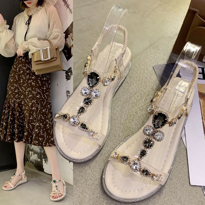 配裙子凉鞋女2020年新款夏季百搭ins潮水钻平底罗马鞋网红仙女鞋室外夏季透气运动休闲鞋男鞋女鞋w12345504