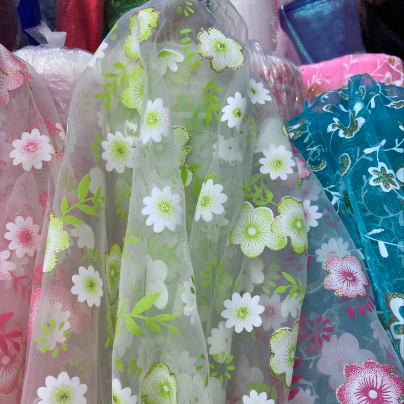 Green Gold And Pink Border Printed Yarn Multi-Color Optional Decorative Arts And Crafts Headdress Fabric Clothing Design