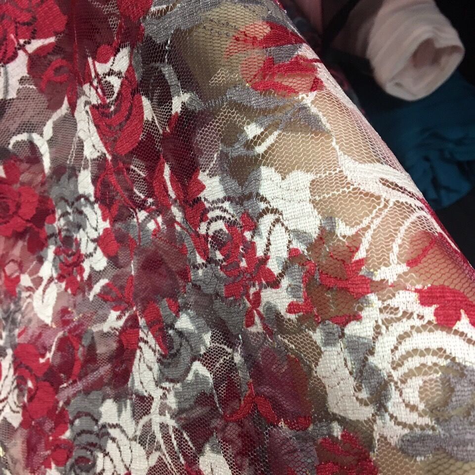 Dress top lace printed knitted fabric chiffon fabric craft fabric red maple leaf Specification image