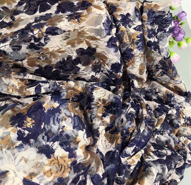 Dress top lace printed knitted fabric chiffon fabric craft fabric navy blue maple leaf