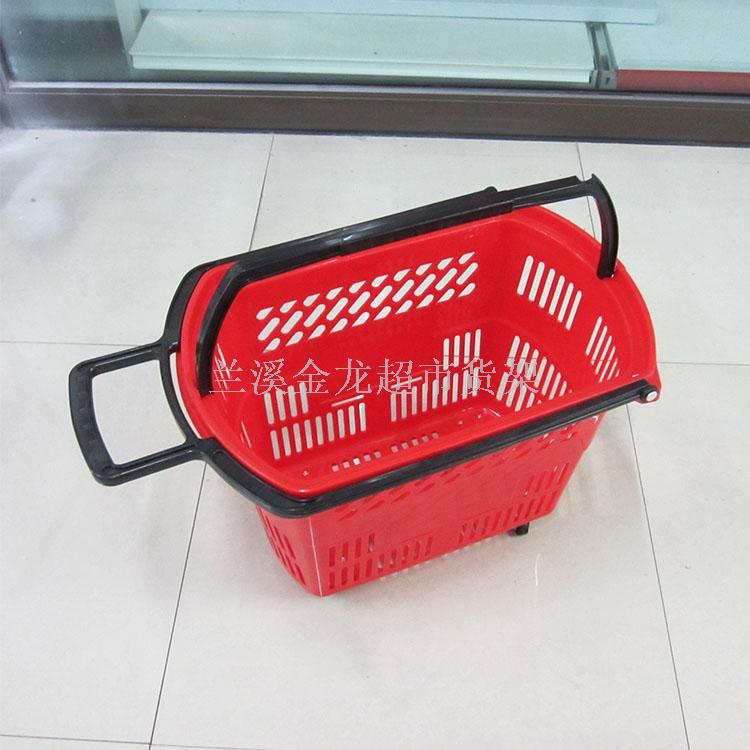 【厂家直销】带轮35L双手柄塑料便利店超市专用手提手拉购物篮详情图3