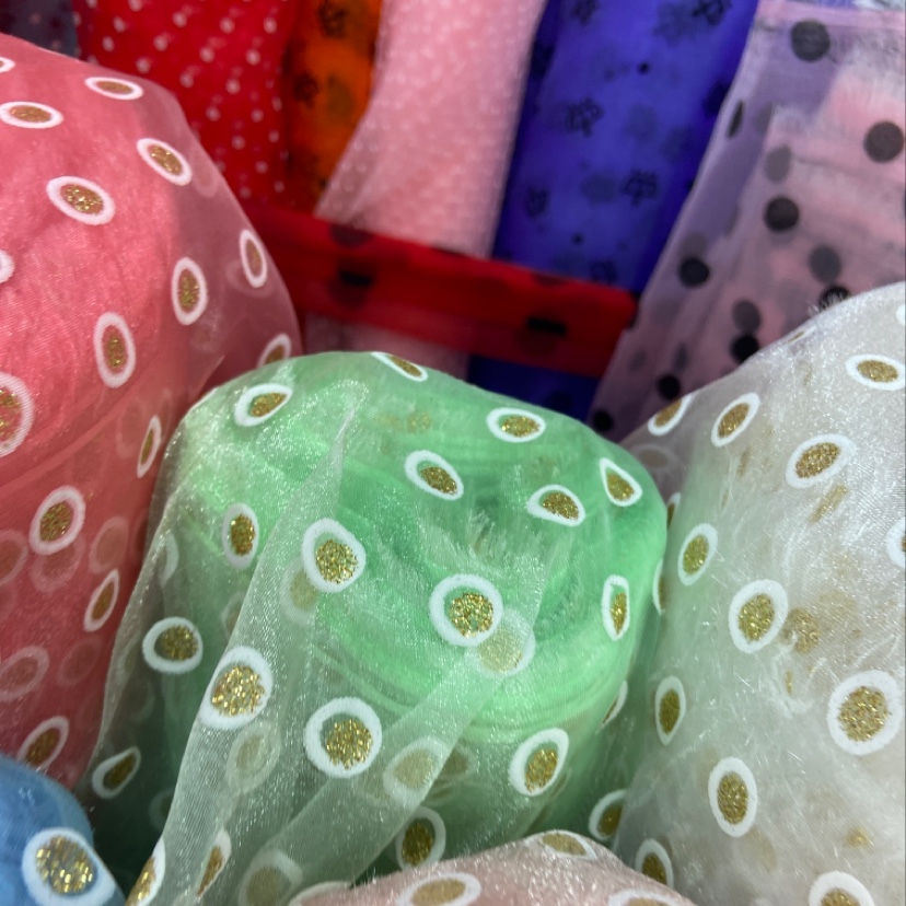Green Three Yarn Gold Dots Printed Yarn Multi-Color Optional Decorative Arts And Crafts Headdress Fabric Clothing Design
