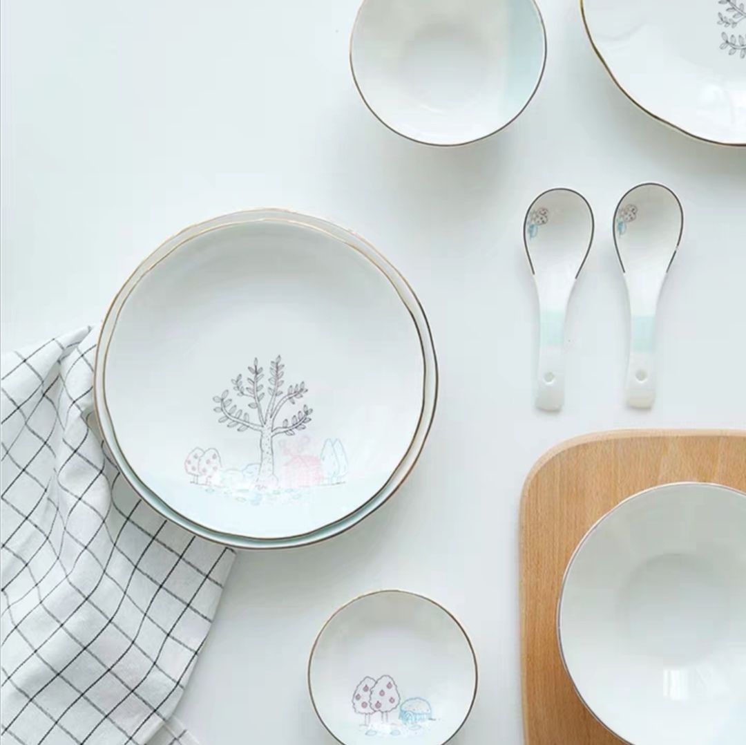 民生陶瓷碗盘餐具散件自由组合美好家园白底实物图