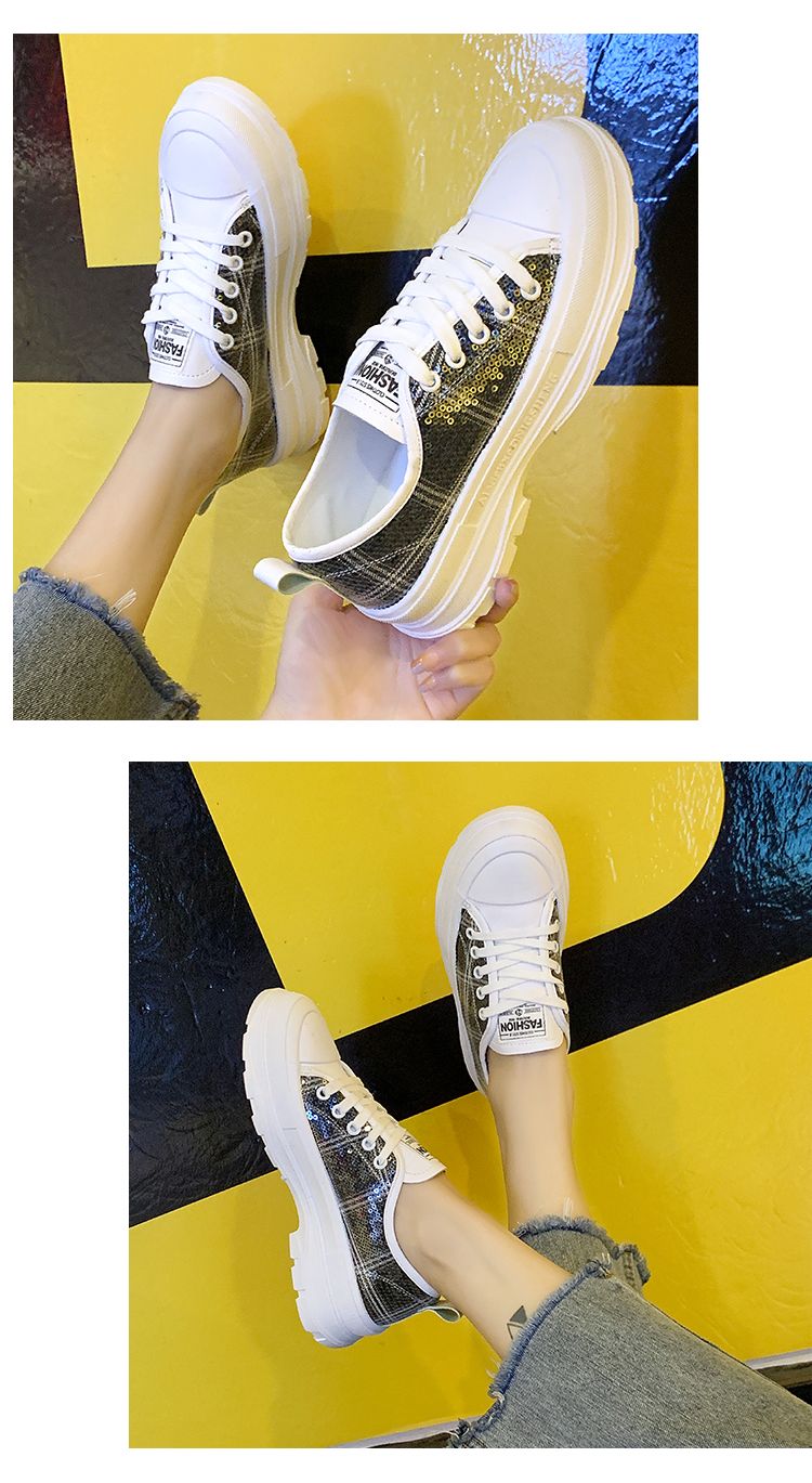 厚底小白鞋女百搭单鞋2020新款网红洋气亮片运动休闲学生松糕女鞋详情图7