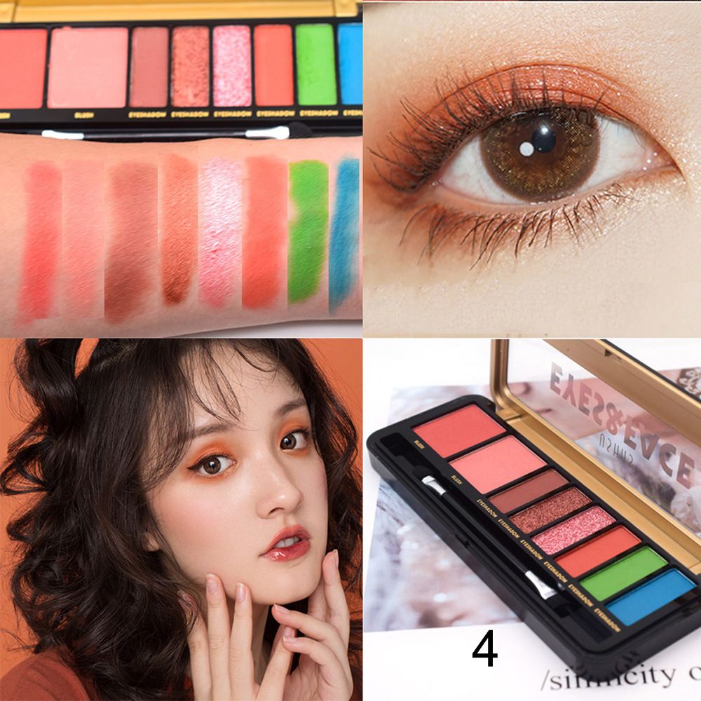【USHAS】ES2901-4 Colored pearlescent matte Pen Case Eyeshadow with Cheek Blue, Green and Orange New style. details Picture