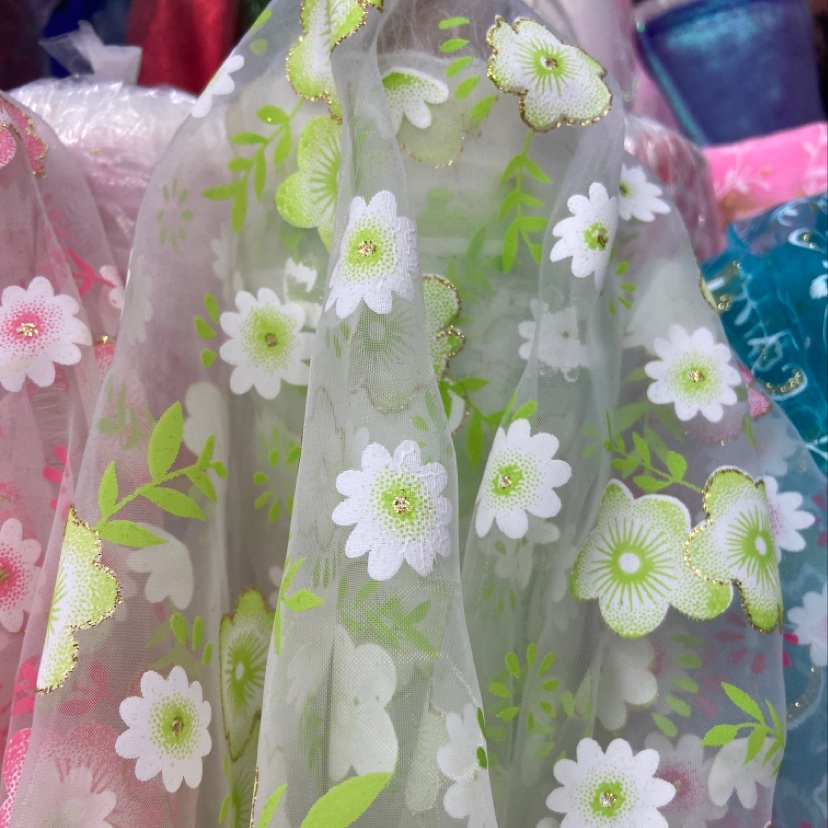 Green Gold And Pink Border Printed Yarn Multi-Color Optional Decorative Arts And Crafts Headdress Fabric Clothing Design Specification drawing