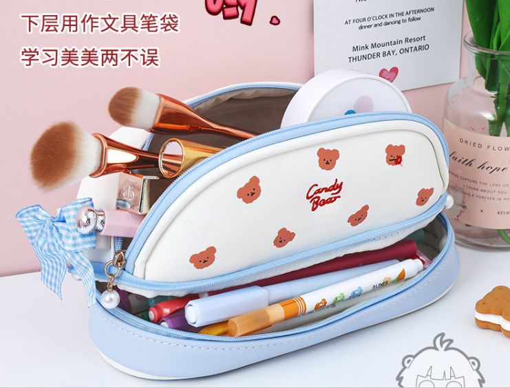 少女心可爱笔袋日系潮ins风 简约大容量小学生高颜值文具铅笔盒