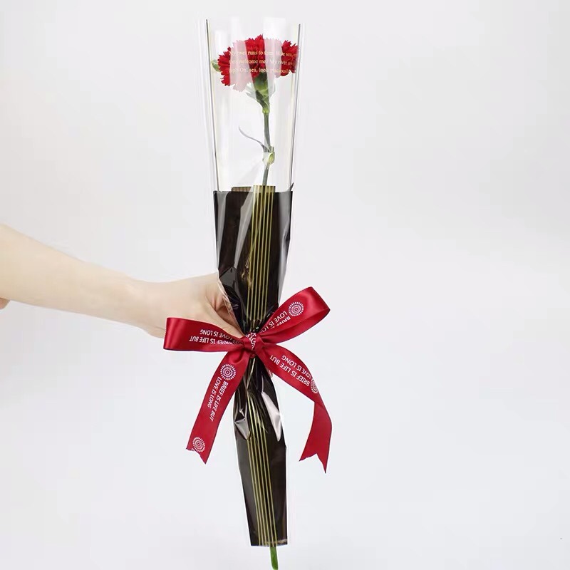 新品欧式双色单支花袋双支袋鲜花包装纸材料 玫瑰花opp透明