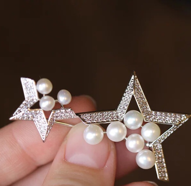 Zircon fashion star pearl brooch cardigan pin
