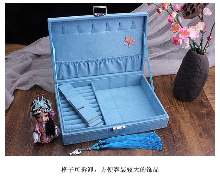 Antique Jewelry Box Double Lock Jewelry Storage Box Vintage Embroidery Jewelry Box Wooden Bracelet Box Specification drawing