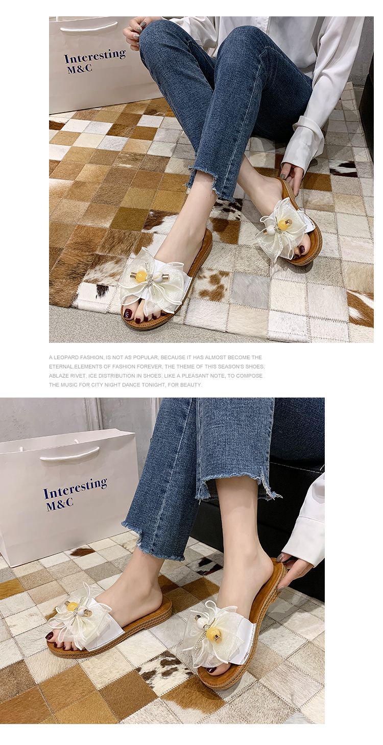 蝴蝶结少女心平底凉拖女夏天时尚外穿软底防滑沙滩鞋室外甜美拖鞋详情图16