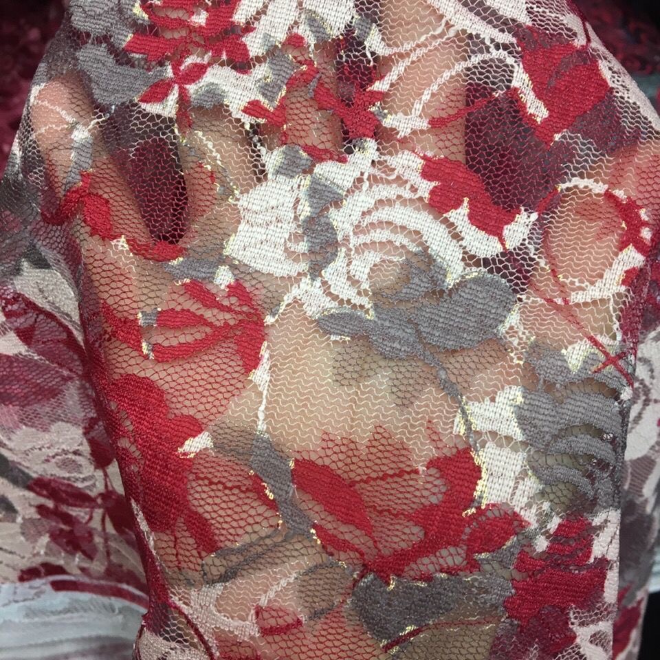 Dress top lace printed knitted fabric chiffon fabric craft fabric red maple leaf details Picture