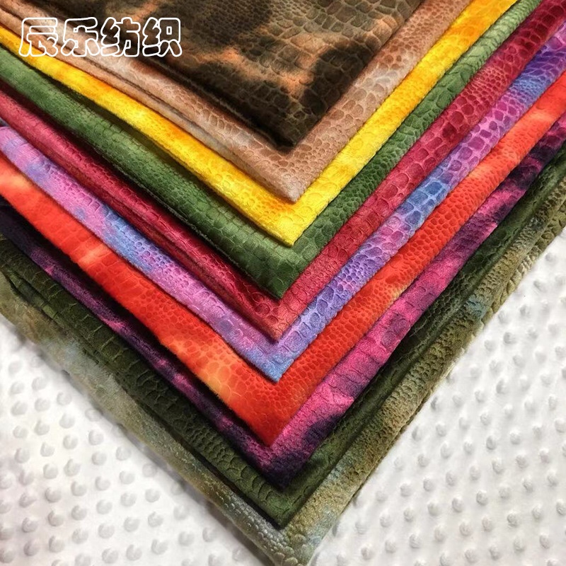 Crocodile pattern short plush dinosaur pattern fabric block tie-dye factory direct sales