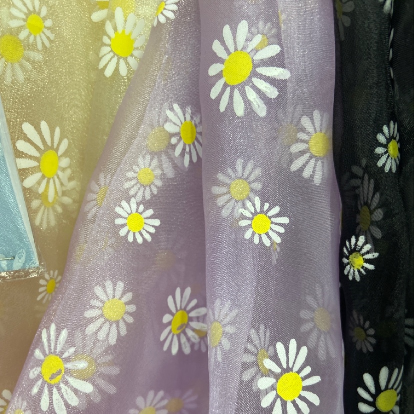Purple Three Yarn Small Daisy Printed Gauze Material Multi-Color Optional Decorative Arts And Crafts Headwear Clothing Design Fabric Item Picture